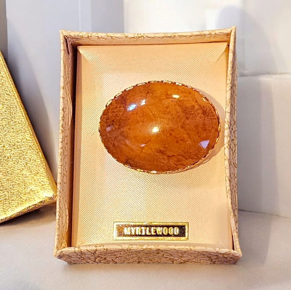 Mid Century Modern Myrtle Wood Brooch NIB